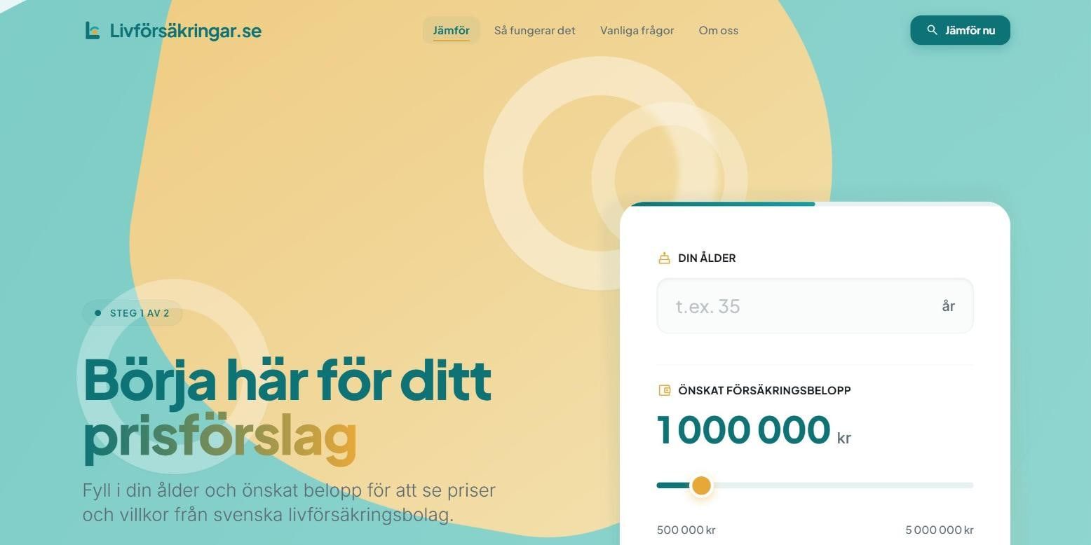 Skärmdump av Livförsäkringar.se